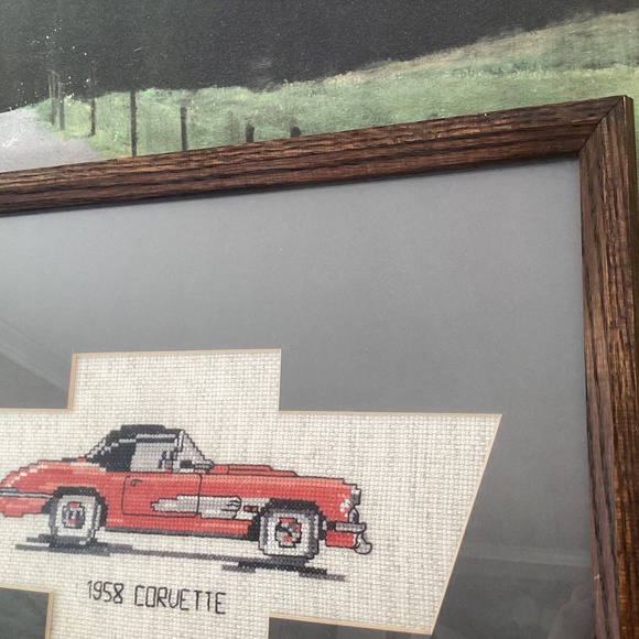 Hand Stitched Corvette Stingray Cross Stitch W/Frame 12”x15” Vintage Sports Car - Picture 5 of 10